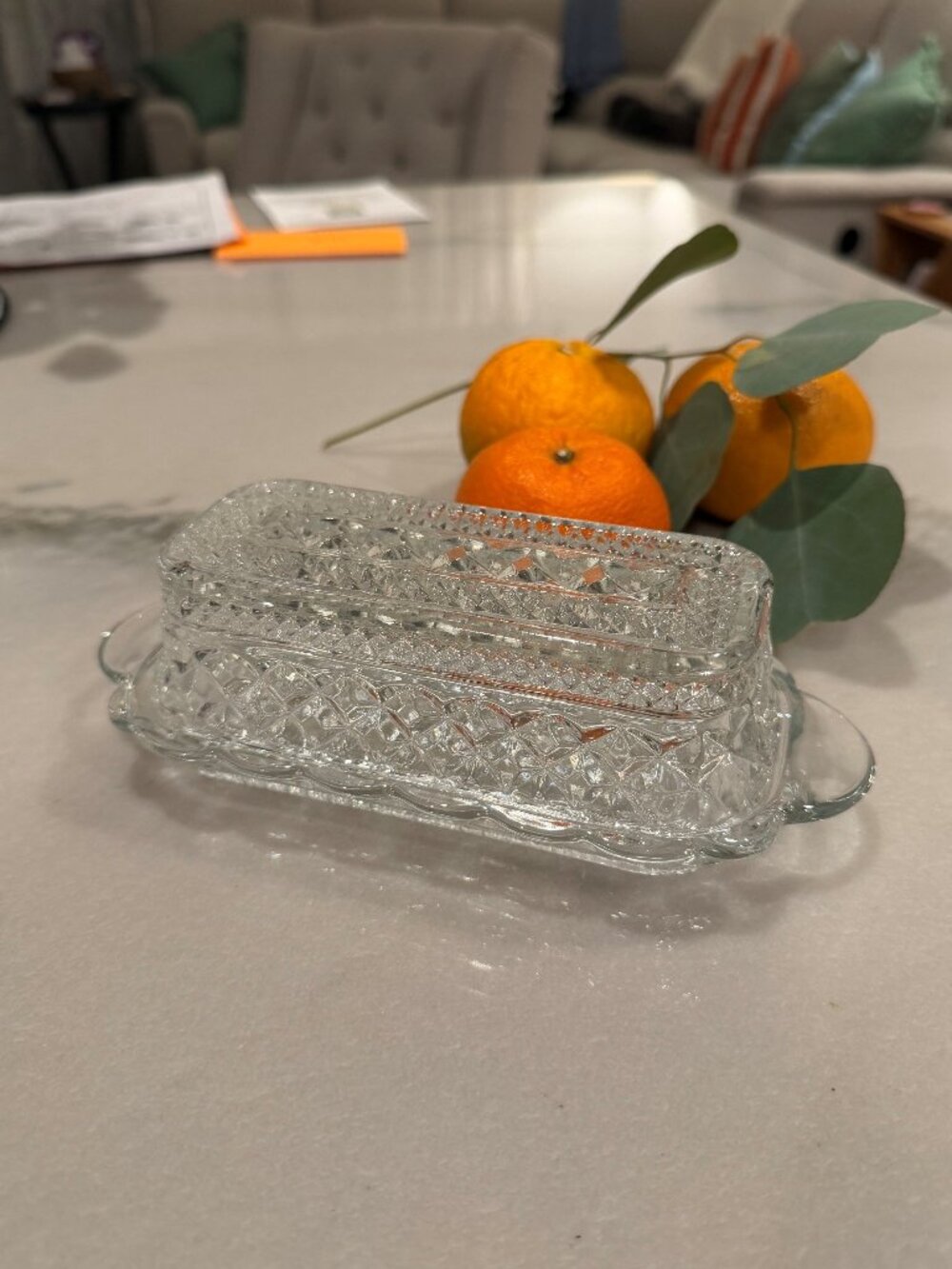 Vintage Anchor Hocking Wexford Clear Glass Covered Butter Dish